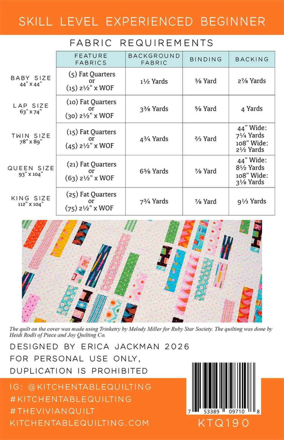 The Vivian Quilt Pattern from Kitchen Table Quilting - KTQ190