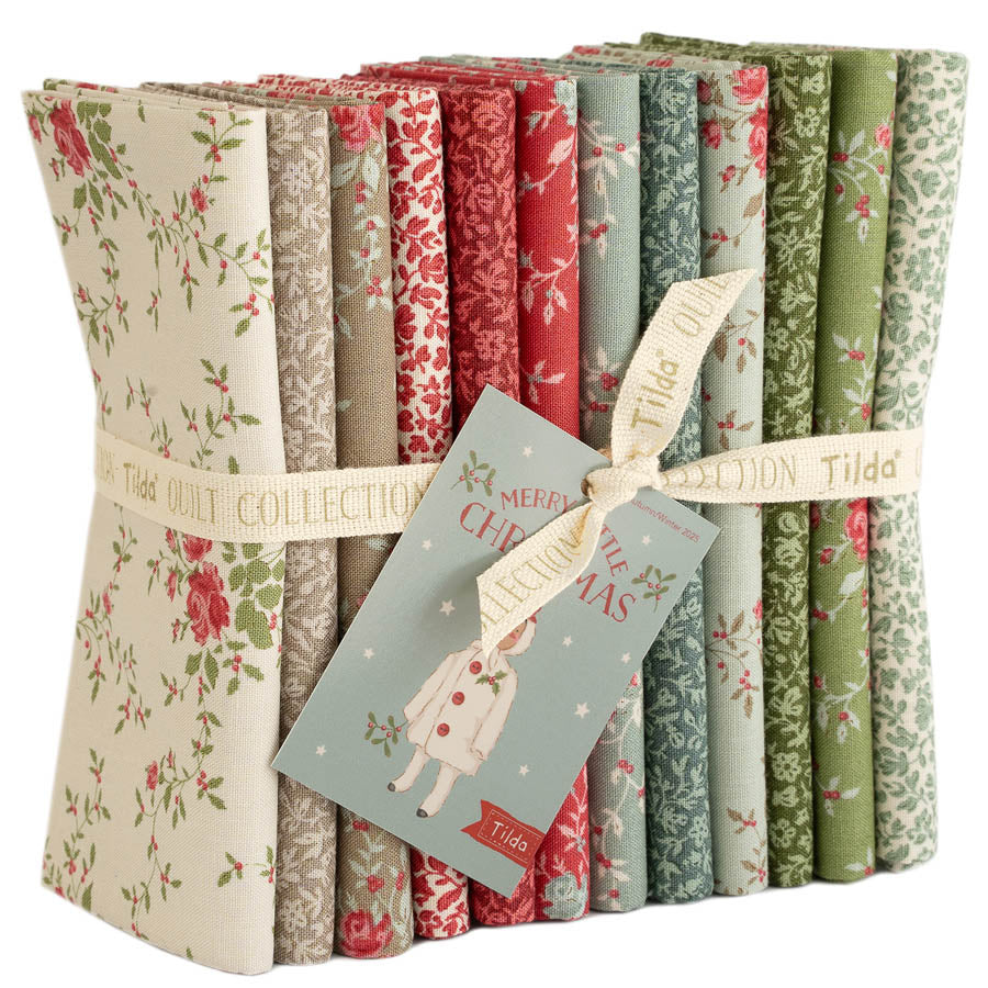 Tilda Merry Little Christmas Quilt Fabric - 12 piece Fat Quarter Bundle - Eve and Noel Blenders - TIL300246