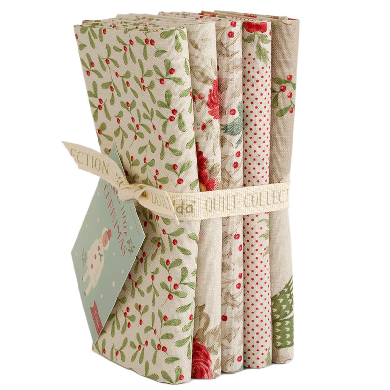 Tilda Merry Little Christmas Quilt Fabric - 5 piece Fat Quarter Bundle in Cream - TIL300245