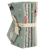 Tilda Merry Little Christmas Quilt Fabric - 5 piece Fat Quarter Bundle in Duck Egg Blue - TIL300243