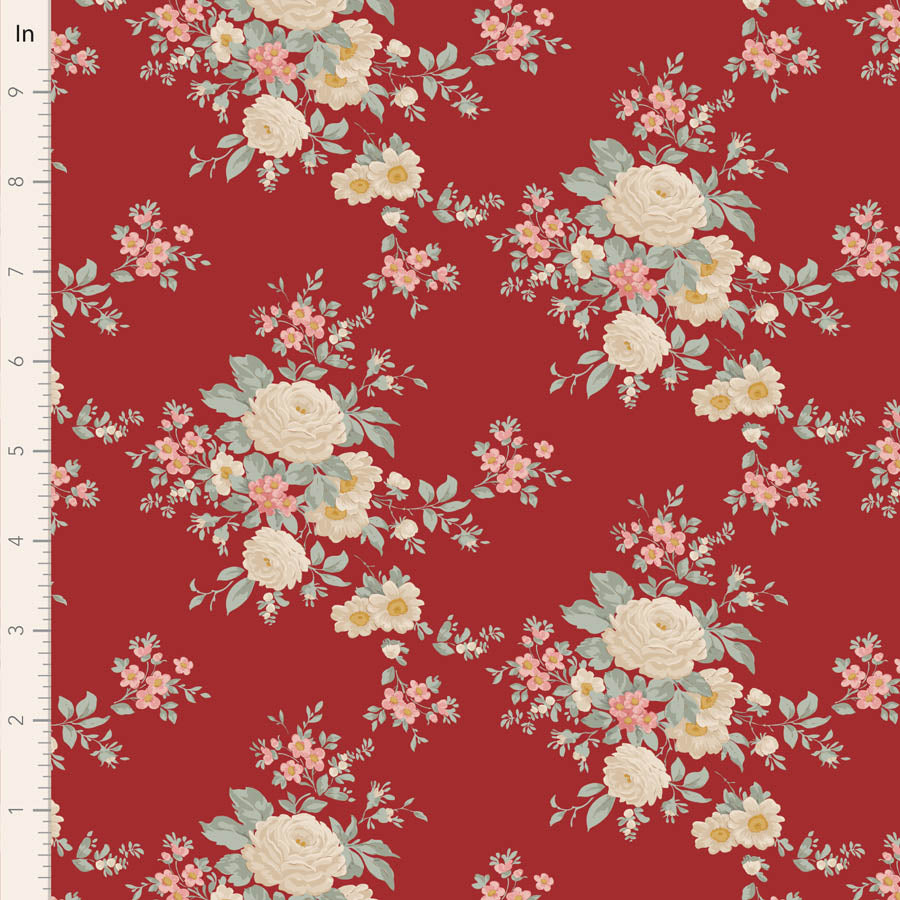 Tilda Merry Little Christmas Quilt Fabric - Carol Floral in Burgundy - TIL100622