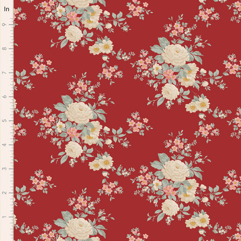 Tilda Merry Little Christmas Quilt Fabric - Carol Floral in Burgundy - TIL100622