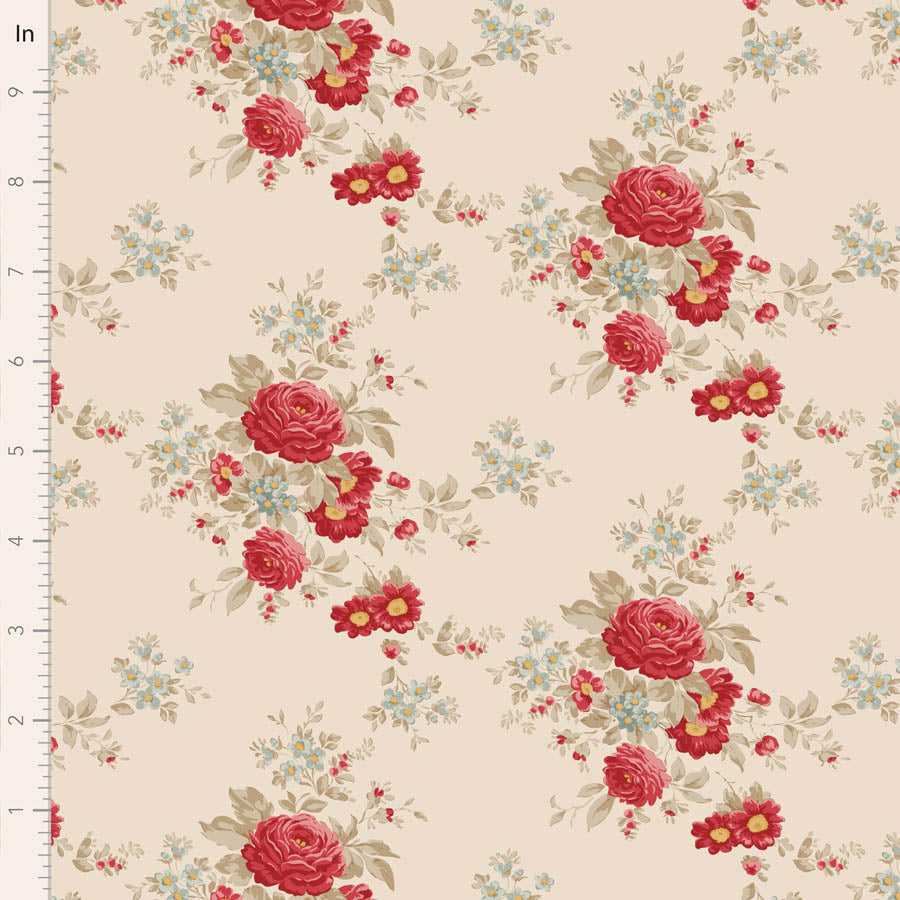 Tilda Merry Little Christmas Quilt Fabric - Carol Floral in Cream - TIL100637