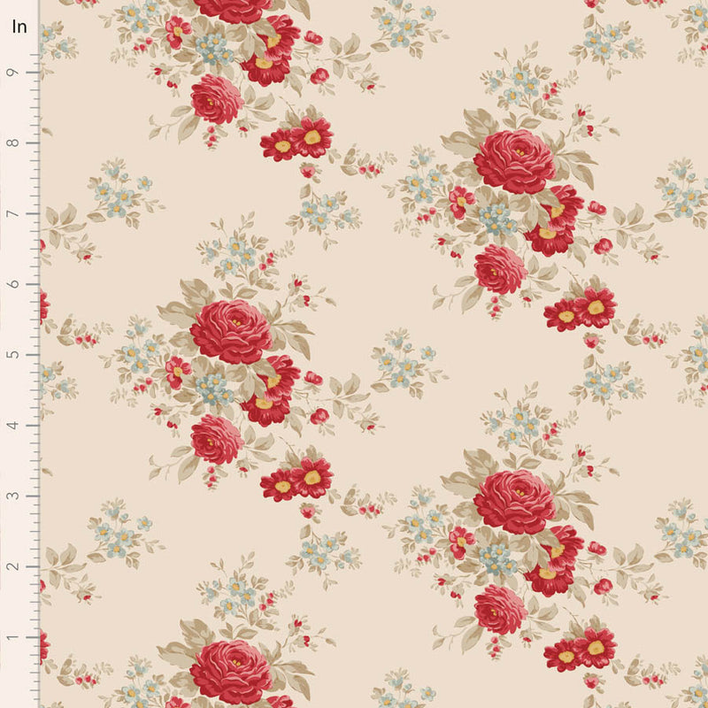 Tilda Merry Little Christmas Quilt Fabric - Carol Floral in Cream - TIL100637