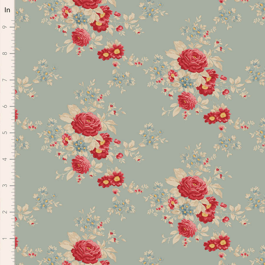 Tilda Merry Little Christmas Quilt Fabric - Carol Floral in Duck Egg Blue - TIL100627
