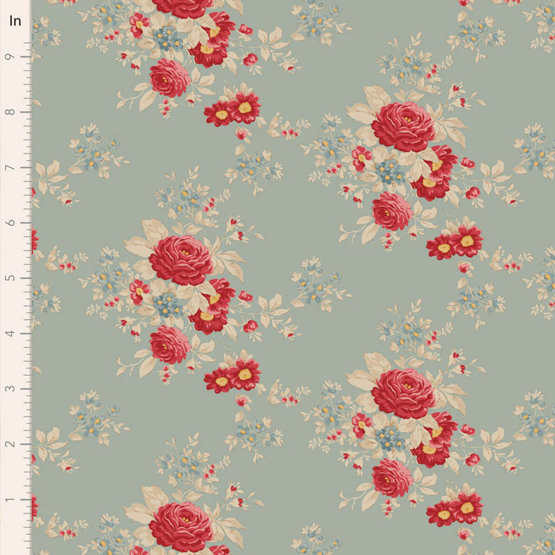 Tilda Merry Little Christmas Quilt Fabric - Carol Floral in Duck Egg Blue - TIL100627