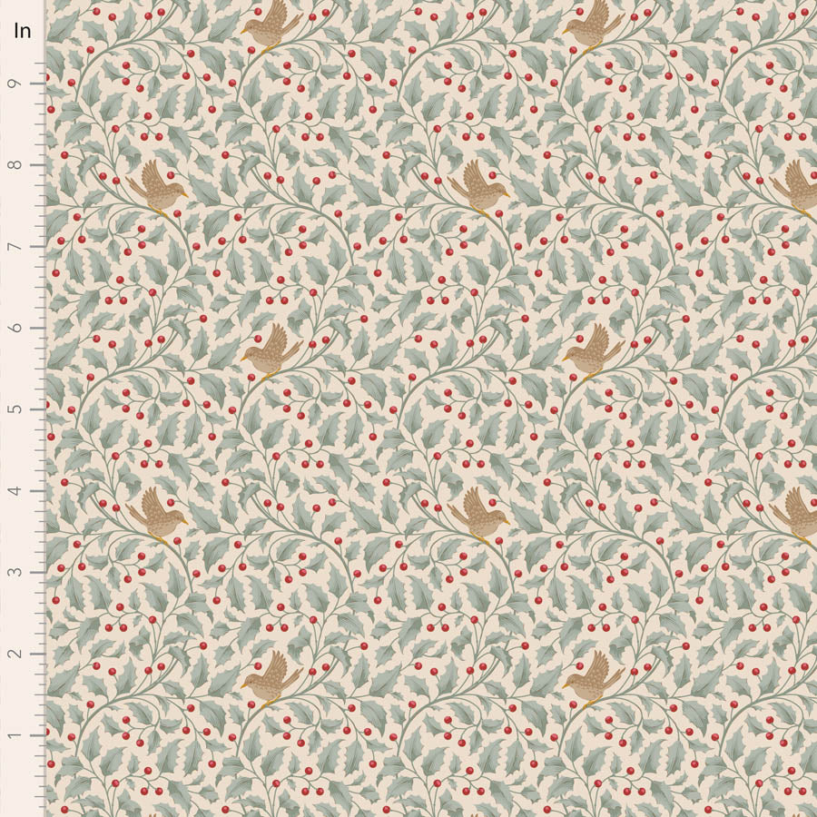 Tilda Merry Little Christmas Quilt Fabric - Holly in Duck Egg Blue - TIL100626