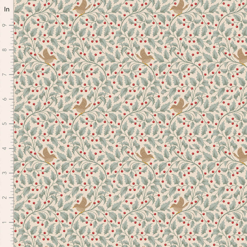 Tilda Merry Little Christmas Quilt Fabric - Holly in Duck Egg Blue - TIL100626
