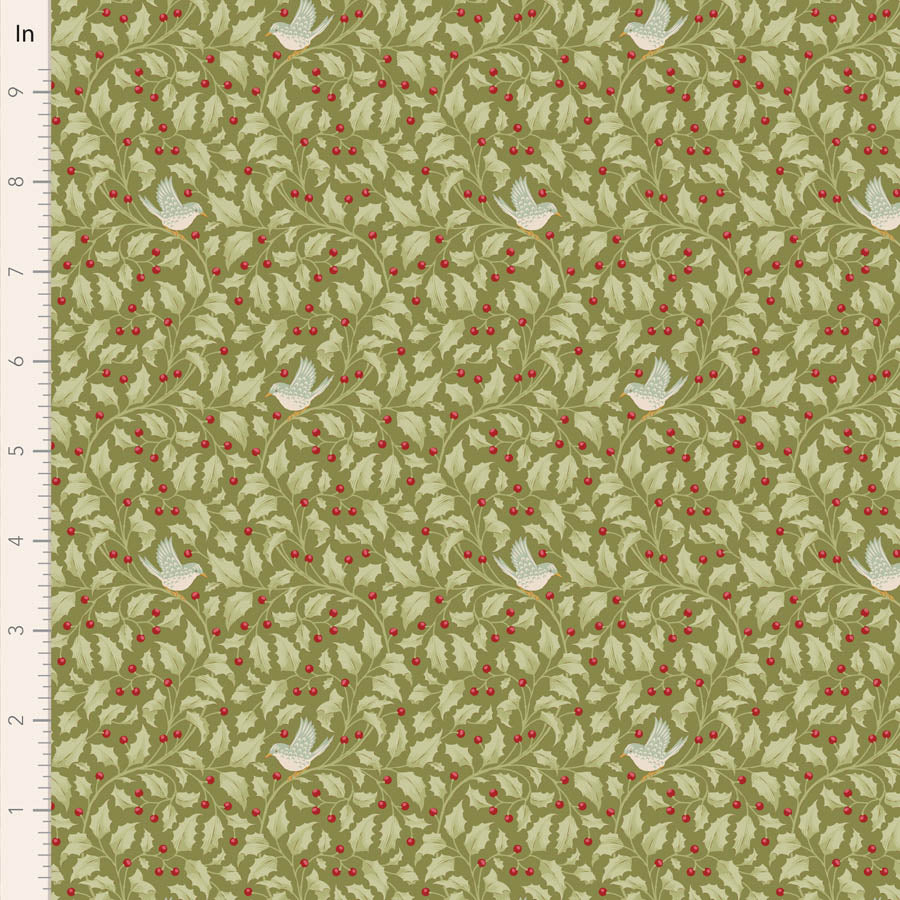 Tilda Merry Little Christmas Quilt Fabric - Holly in Moss Green - TIL100631