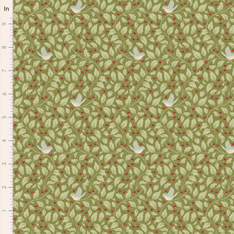 Tilda Merry Little Christmas Quilt Fabric - Holly in Moss Green - TIL100631