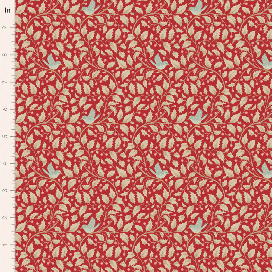 Tilda Merry Little Christmas Quilt Fabric - Holly in Red - TIL100621