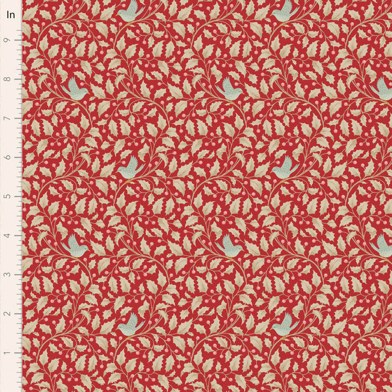 Tilda Merry Little Christmas Quilt Fabric - Holly in Red - TIL100621
