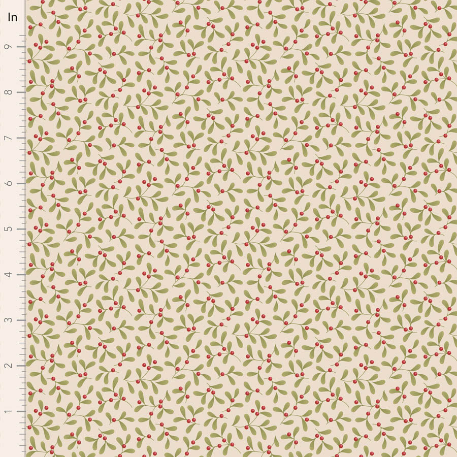 Tilda Merry Little Christmas Quilt Fabric - Mistletoe in Cream - TIL100639