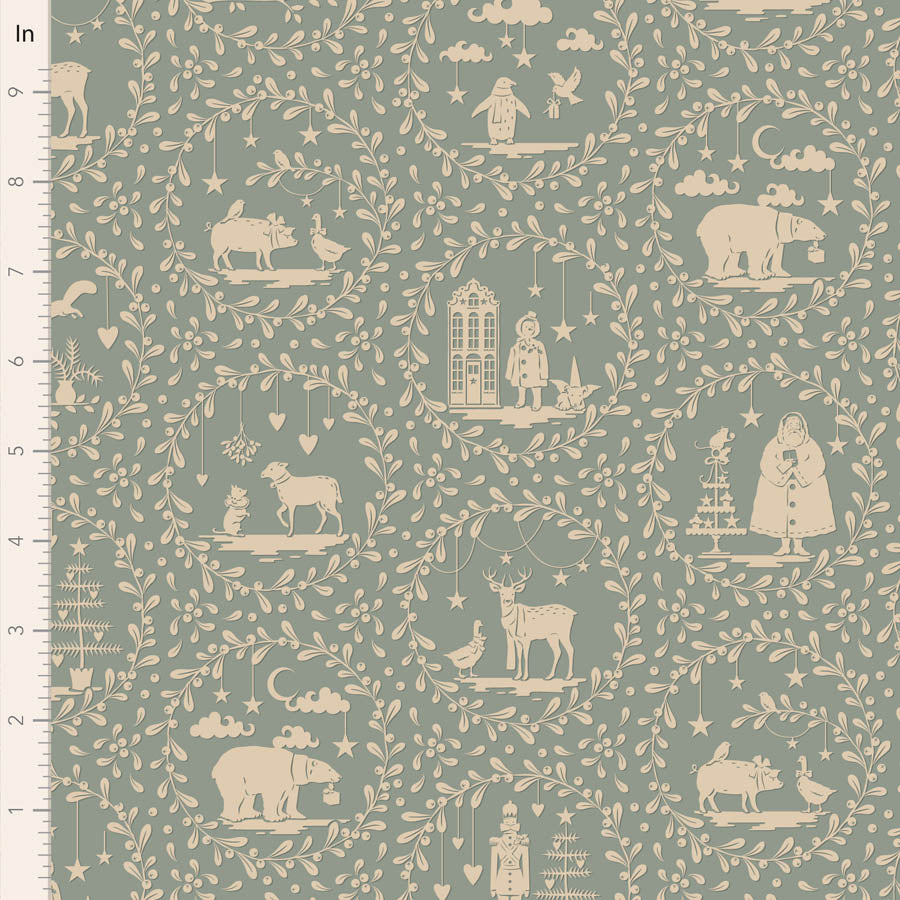 Tilda Merry Little Christmas Quilt Fabric - Paperscenes in Duck Egg Blue - TIL100629