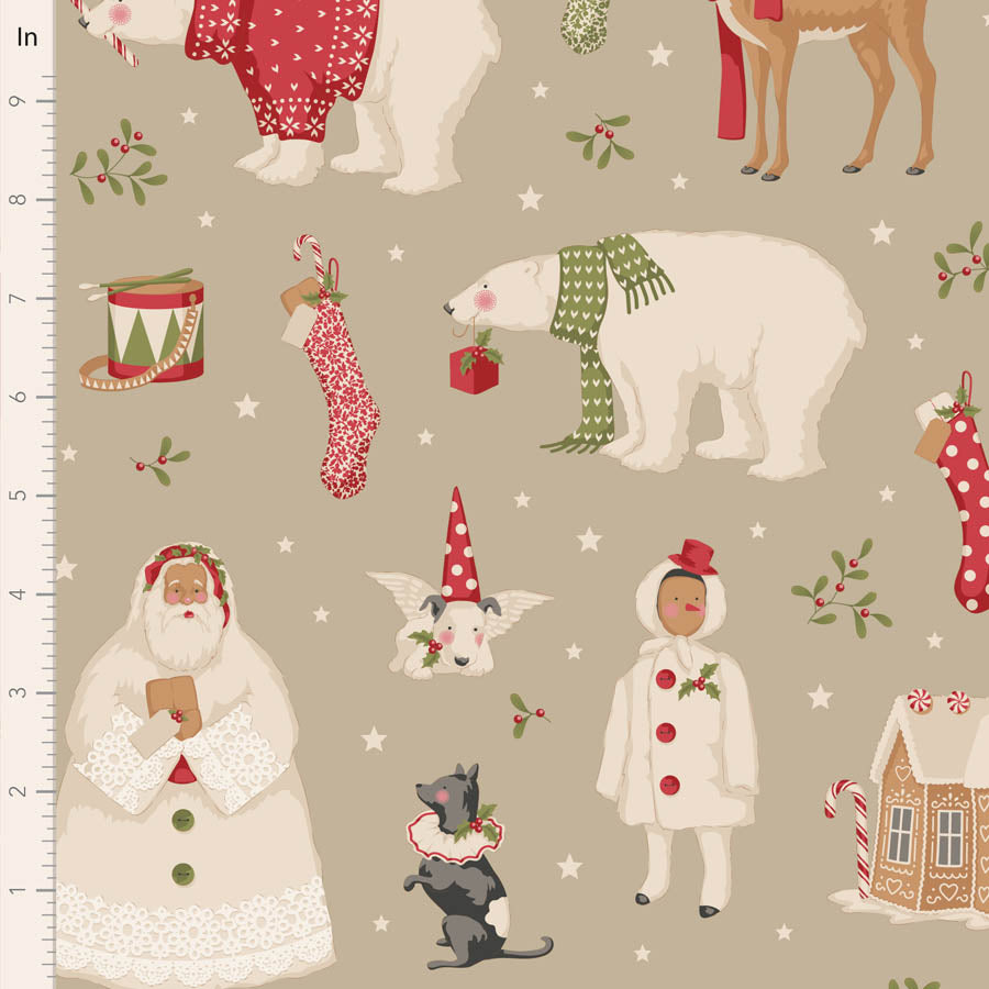 Tilda Merry Little Christmas Quilt Fabric - Winterfriends in Clay (Cream) - TIL100640