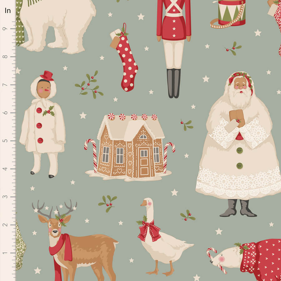 Tilda Merry Little Christmas Quilt Fabric - Winterfriends in Duck Egg Blue - TIL100630