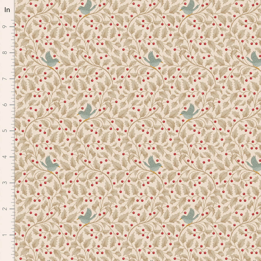 Tilda Merry Little Christmas Quilt Fabric - Holly in Clay (Cream) - TIL100636