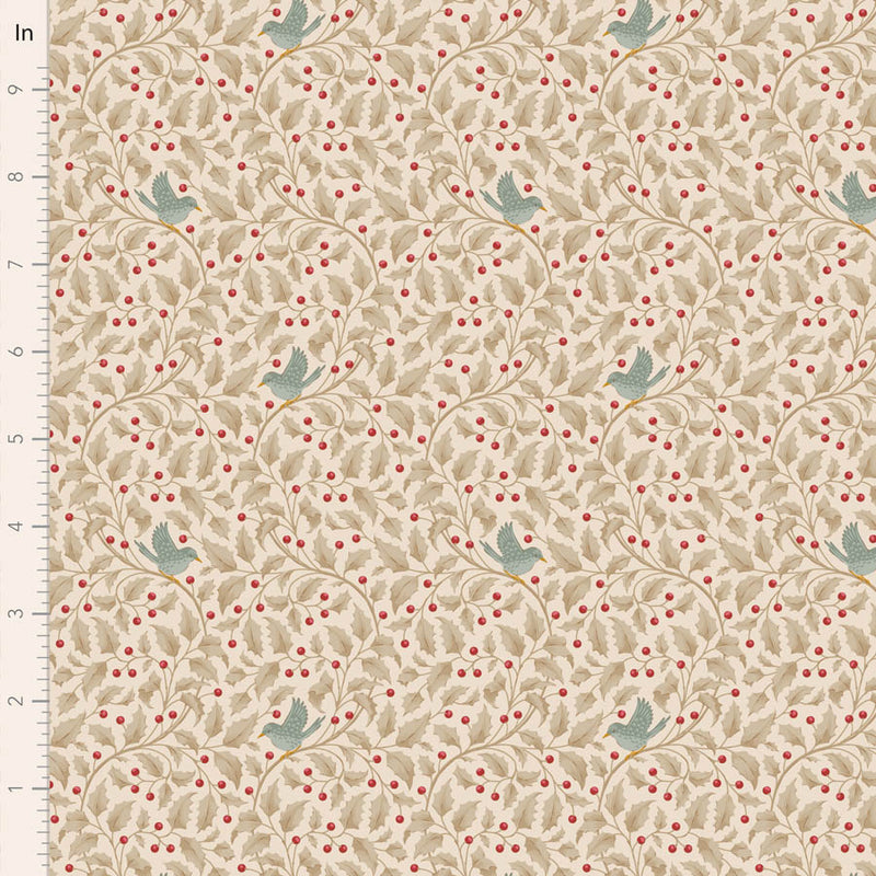 Tilda Merry Little Christmas Quilt Fabric - Holly in Clay (Cream) - TIL100636