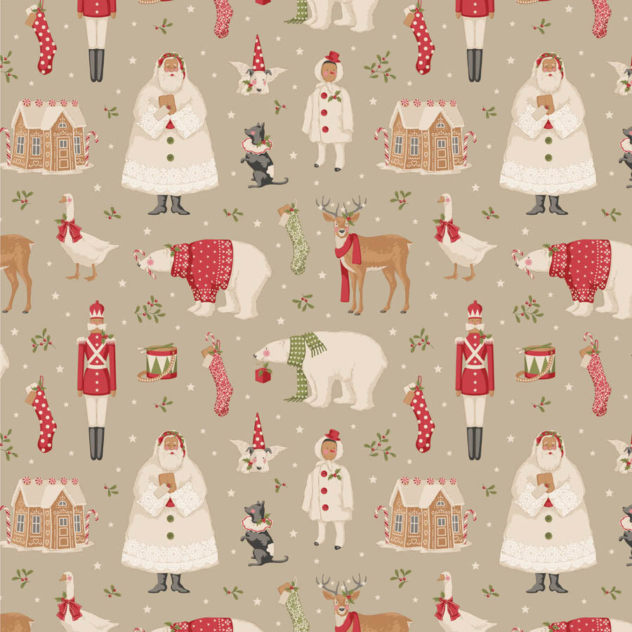 Tilda Merry Little Christmas Quilt Fabric - Winterfriends in Clay (Cream) - TIL100640
