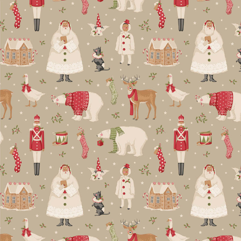 Tilda Merry Little Christmas Quilt Fabric - Winterfriends in Clay (Cream) - TIL100640