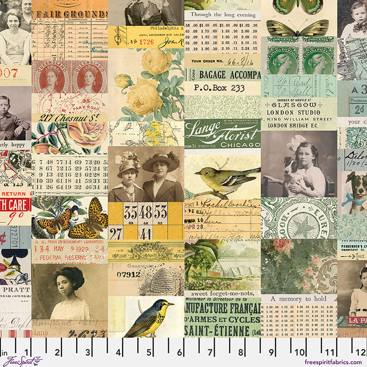Tim Holtz Eclectic Elements Palette Canvas Fabric - Multi Collage - 100% COTTON CANVAS - CCTH017.MULTI