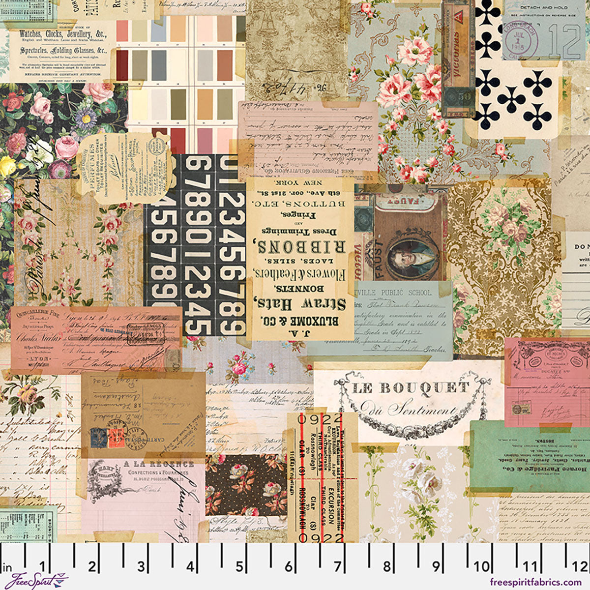 Tim Holtz Eclectic Elements Palette Canvas Fabric - Multi Ephemera - 100% COTTON CANVAS - CCTH019.MULTI