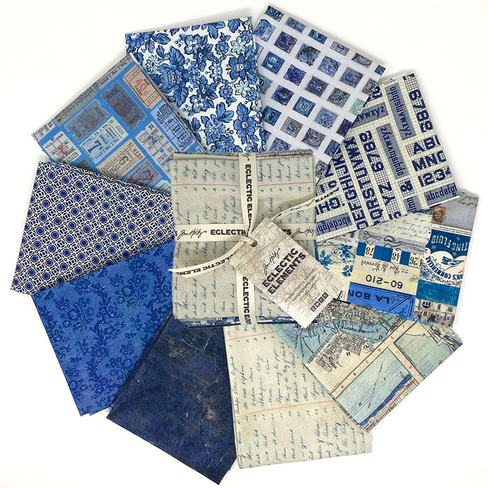 Tim Holtz Eclectic Elements Palette Quilt Fabric - 10 piece Indigo Fat Quarter Bundle