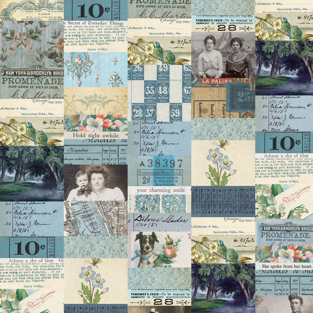 Tim Holtz Eclectic Elements Palette Quilt Fabric - Blue Collage - PWTH280.BLUE