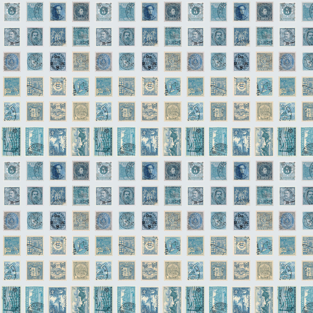 Tim Holtz Eclectic Elements Palette Quilt Fabric - Blue Stamps - PWTH281.BLUE