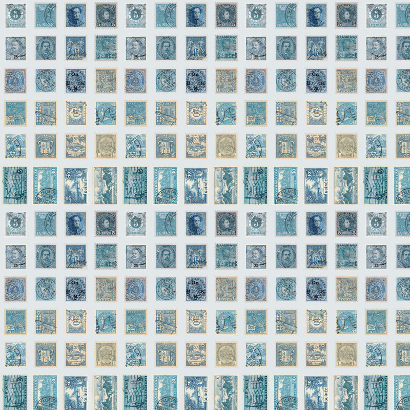 Tim Holtz Eclectic Elements Palette Quilt Fabric - Blue Stamps - PWTH281.BLUE