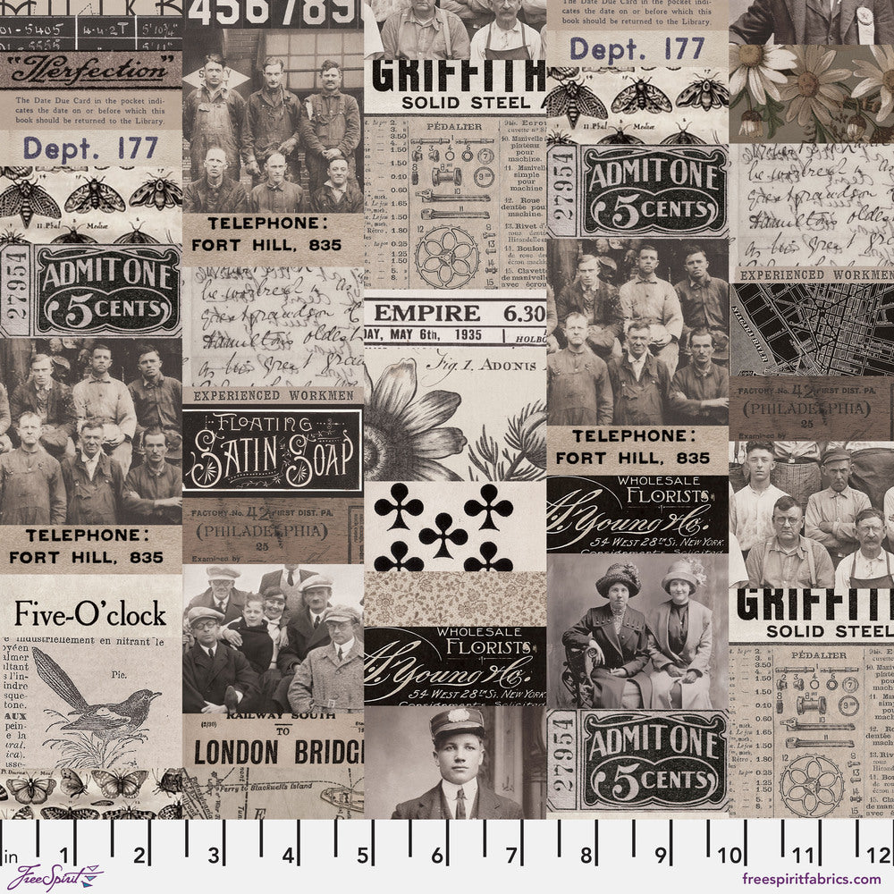 Tim Holtz Eclectic Elements Palette Quilt Fabric - Charcoal Collage - PWTH310.CHARCOAL