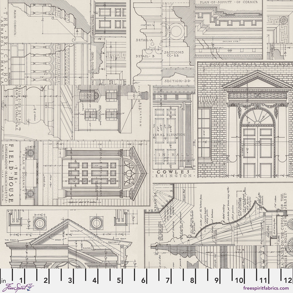 Tim Holtz Eclectic Elements Palette Quilt Fabric - Charcoal Schematics - PWTH317.CHARCOAL