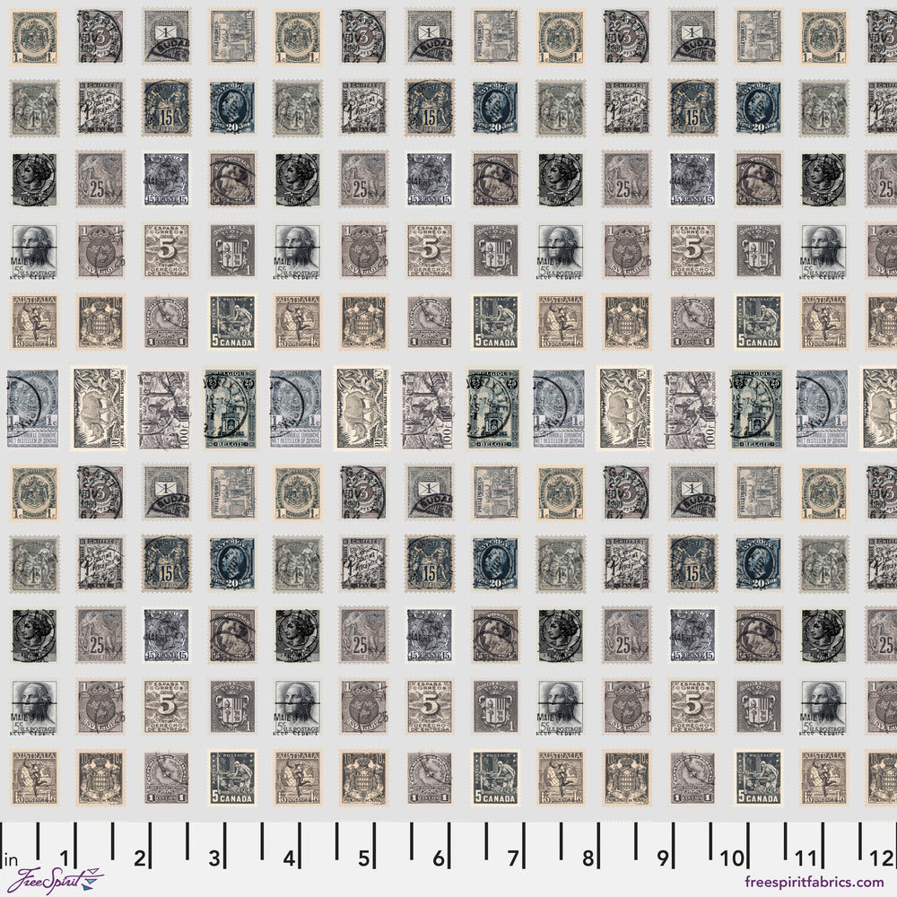 Tim Holtz Eclectic Elements Palette Quilt Fabric - Charcoal Stamps - PWTH311.CHARCOAL