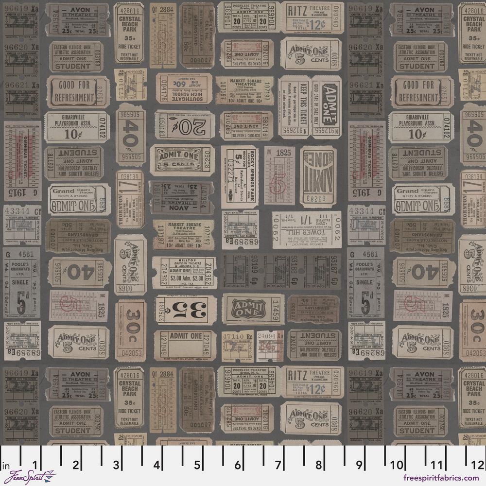 Tim Holtz Eclectic Elements Palette Quilt Fabric - Charcoal Tickets - PWTH312.CHARCOAL