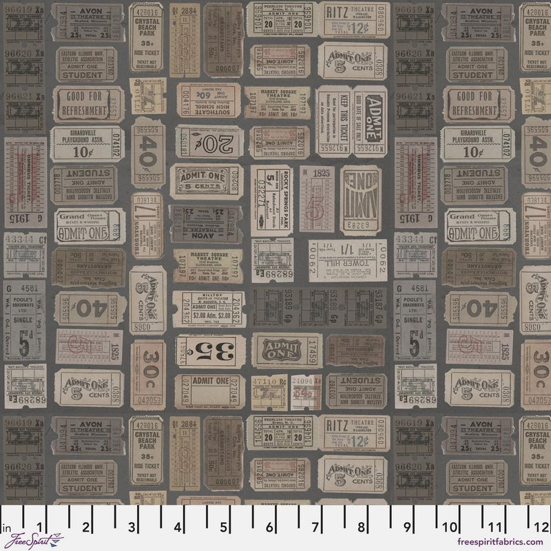 Tim Holtz Eclectic Elements Palette Quilt Fabric - Charcoal Tickets - PWTH312.CHARCOAL