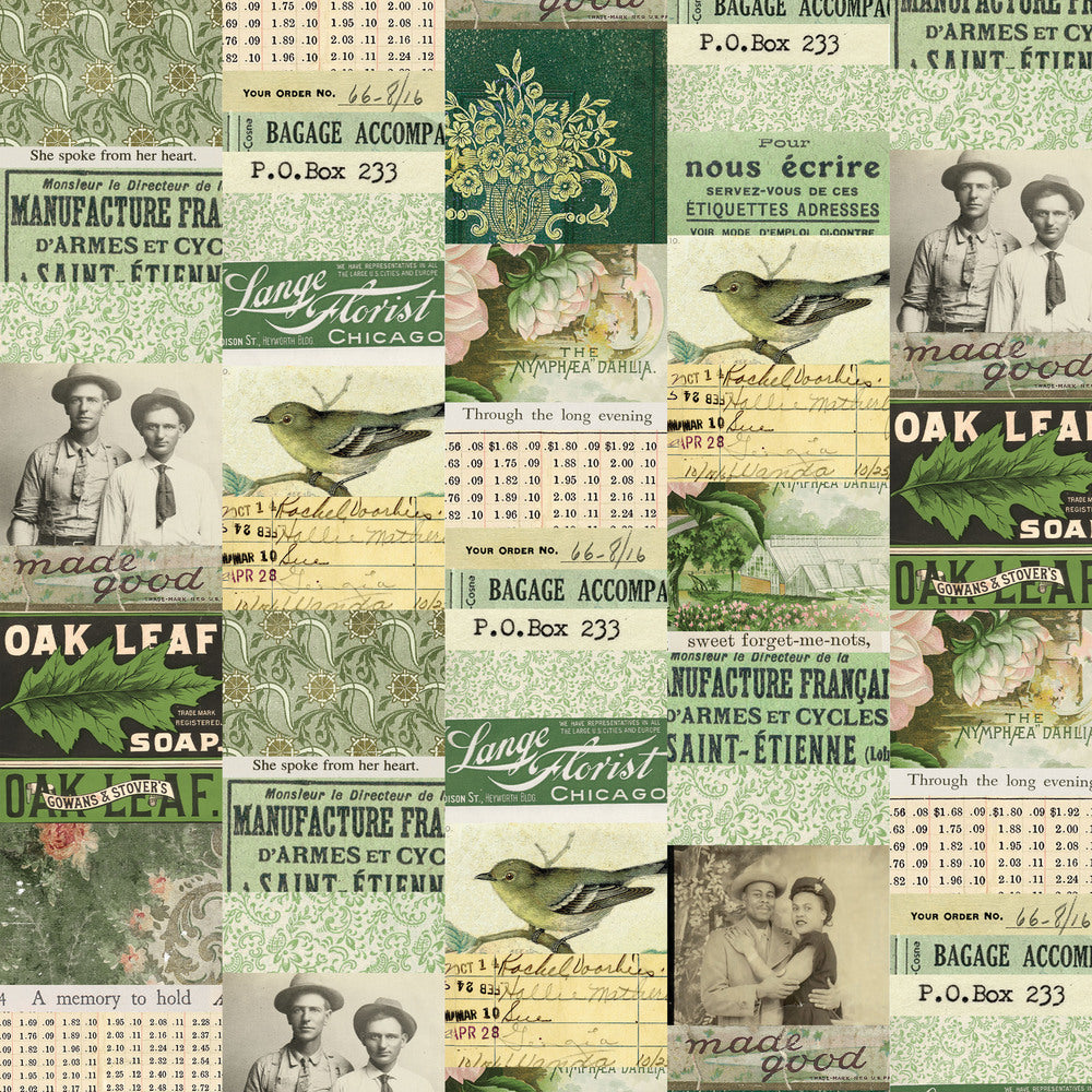 Tim Holtz Eclectic Elements Palette Quilt Fabric - Green Collage - PWTH260.GREEN