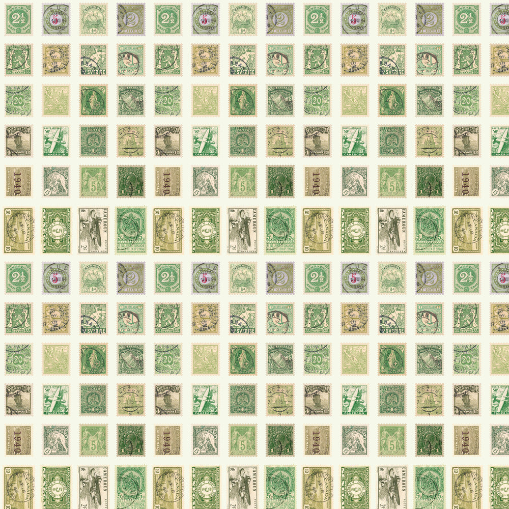 Tim Holtz Eclectic Elements Palette Quilt Fabric - Green Stamps - PWTH261.GREEN