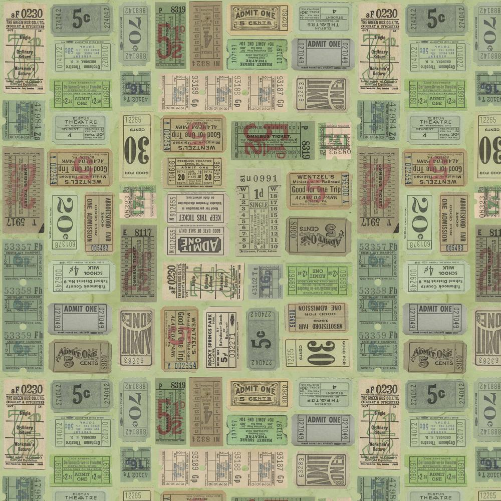 Tim Holtz Eclectic Elements Palette Quilt Fabric - Green Tickets - PWTH262.GREEN
