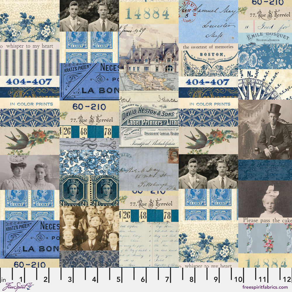 Tim Holtz Eclectic Elements Palette Quilt Fabric - Indigo Collage - PWTH290.INDIGO