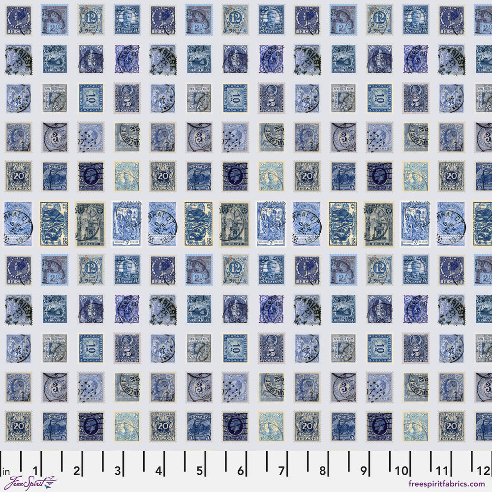 Tim Holtz Eclectic Elements Palette Quilt Fabric - Indigo Stamps - PWTH291.INDIGO