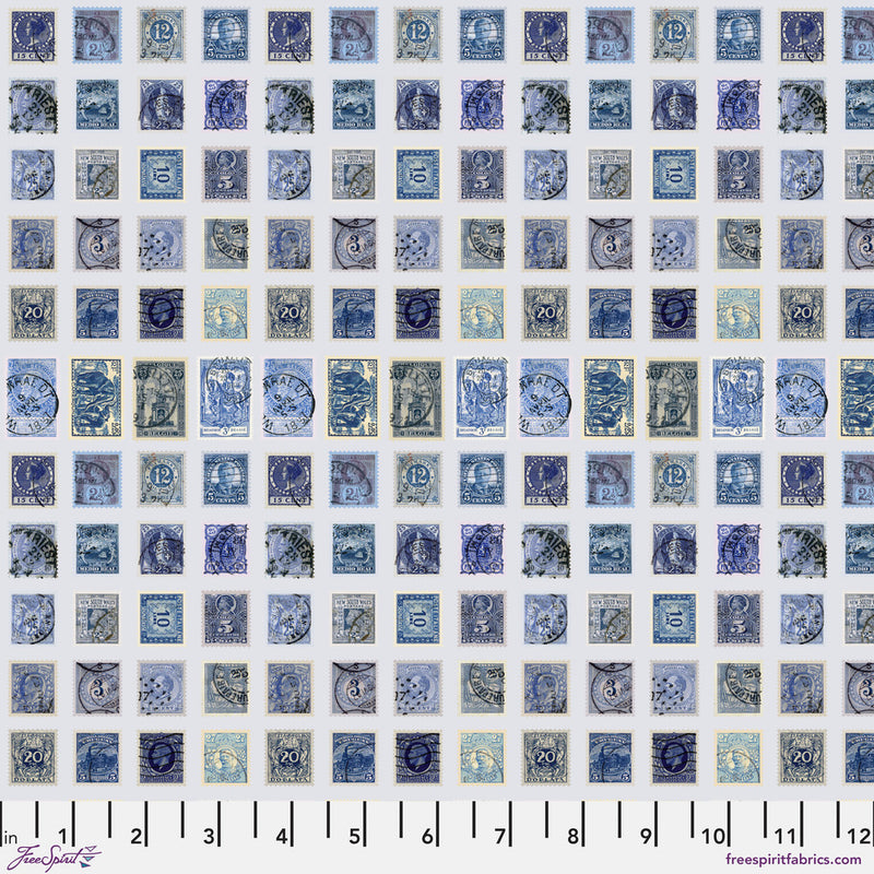 Tim Holtz Eclectic Elements Palette Quilt Fabric - Indigo Stamps - PWTH291.INDIGO