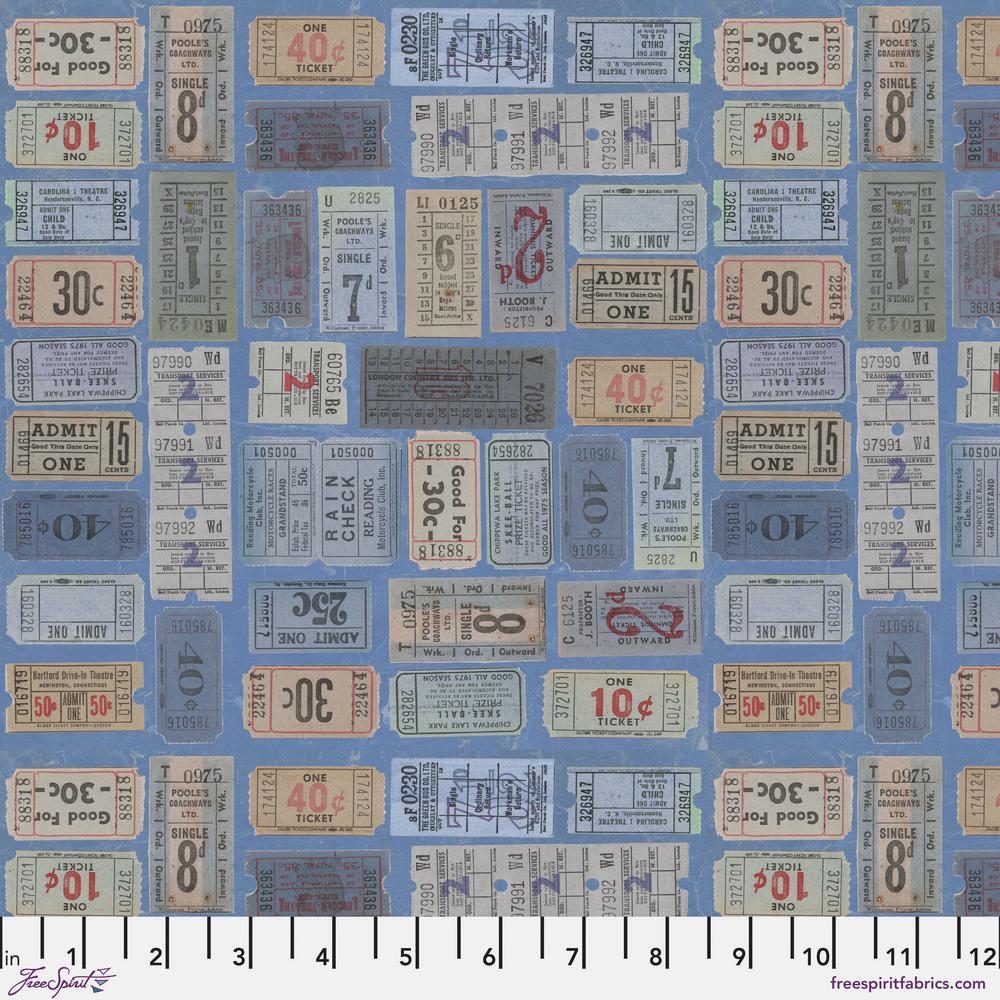 Tim Holtz Eclectic Elements Palette Quilt Fabric - Indigo Tickets - PWTH292.INDIGO
