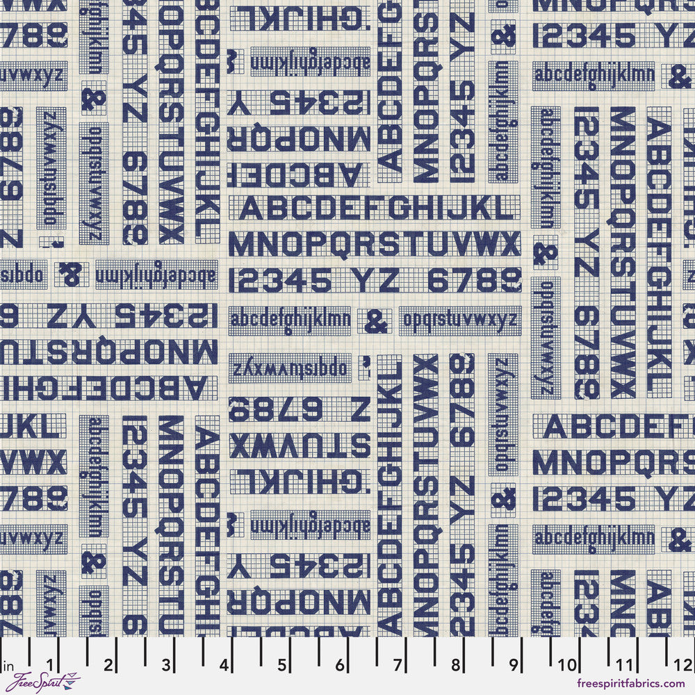Tim Holtz Eclectic Elements Palette Quilt Fabric - Indigo Typography - PWTH295.INDIGO
