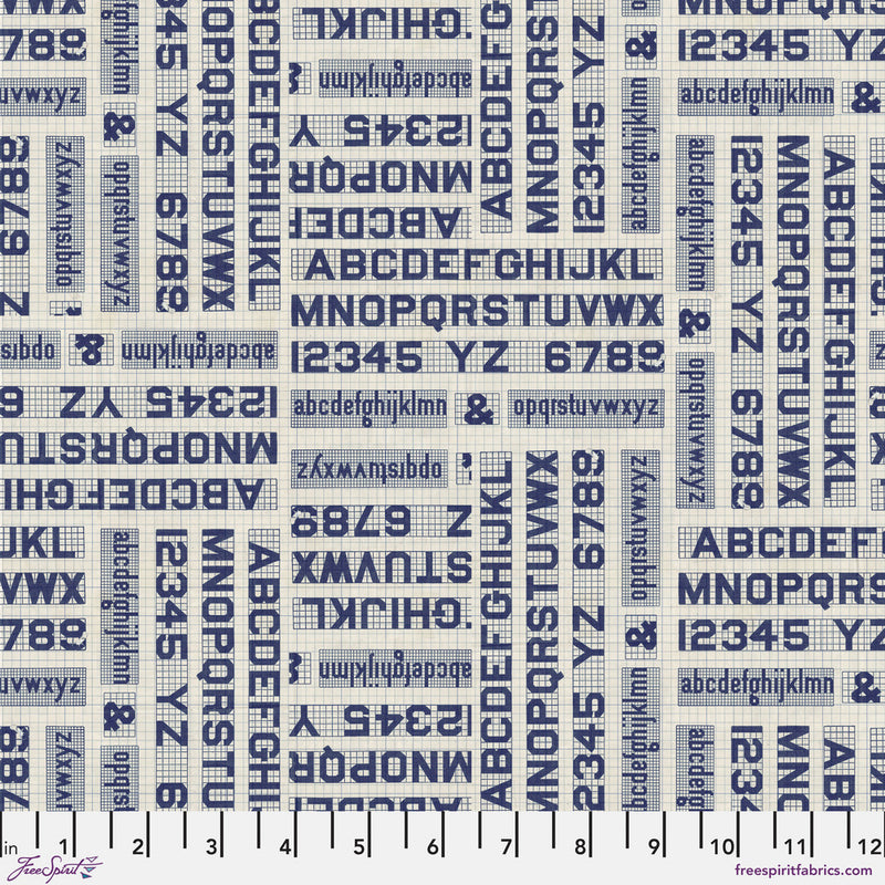 Tim Holtz Eclectic Elements Palette Quilt Fabric - Indigo Typography - PWTH295.INDIGO
