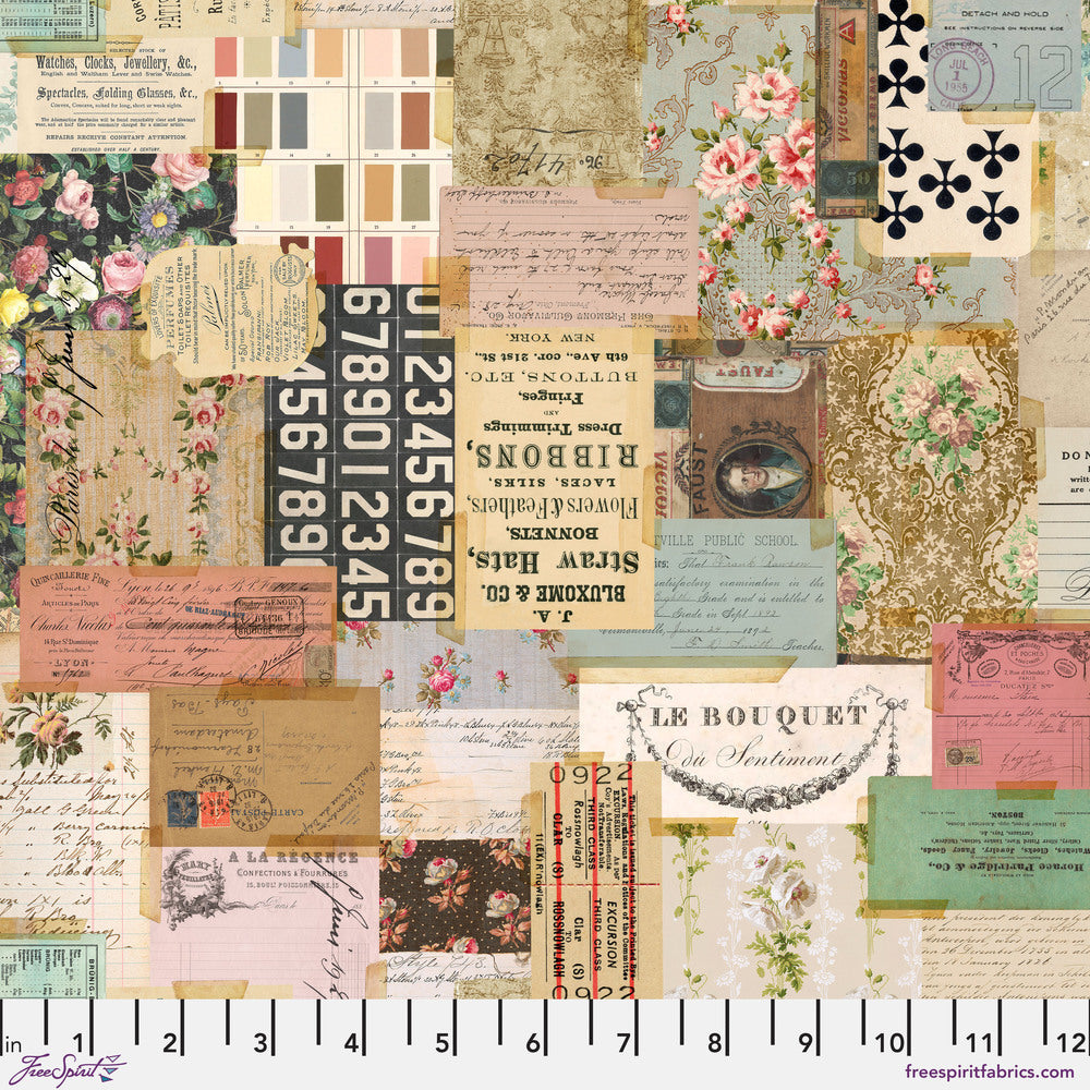 Tim Holtz Eclectic Elements Palette Quilt Fabric - Multi Ephemera - PWTH325.MULTI