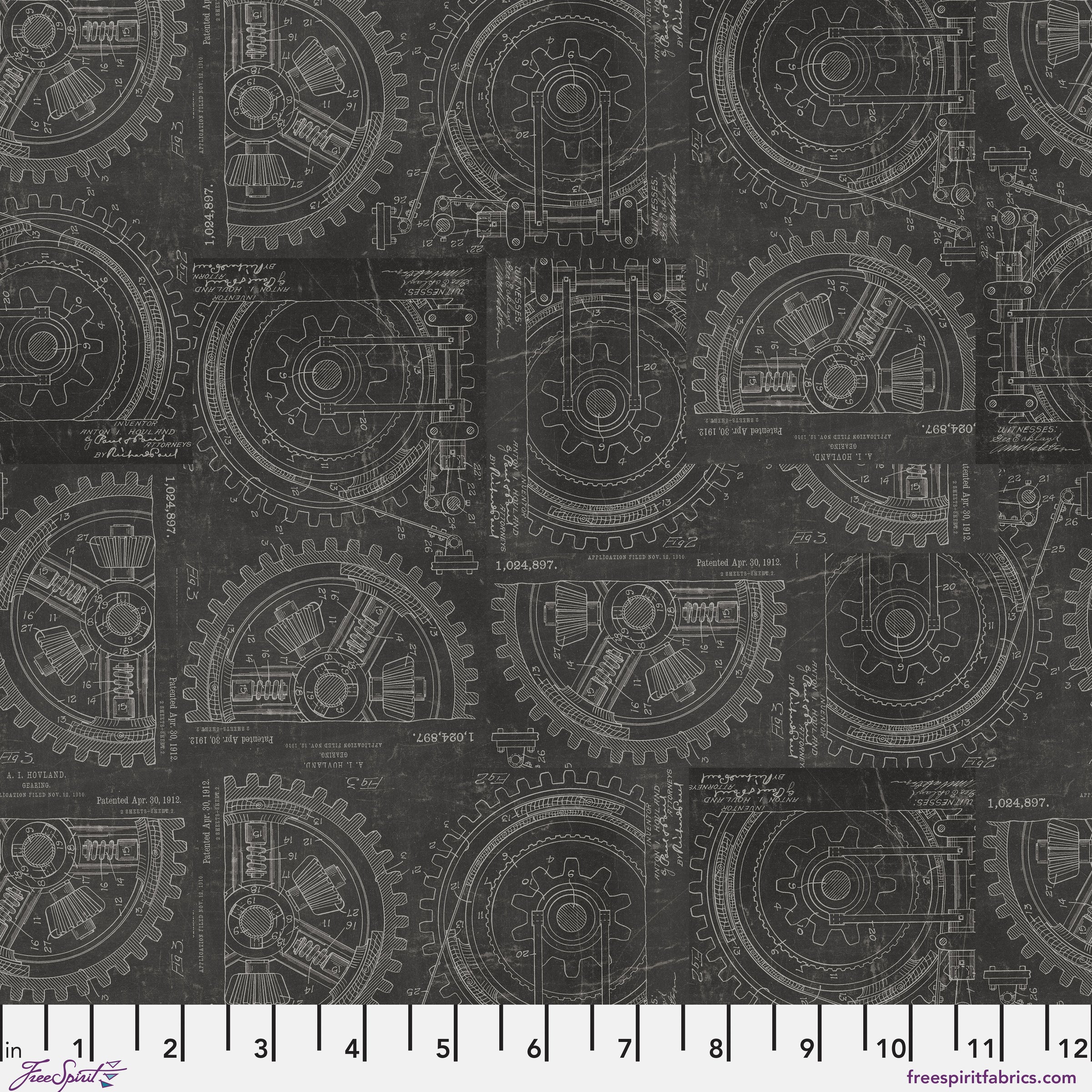 Tim Holtz Eclectic Elements Palette Quilt Fabric - Neutral Gears (Gray) - PWTH255.NEUTRAL