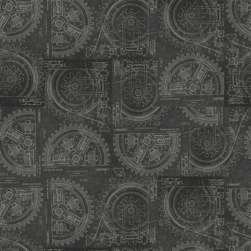 Tim Holtz Eclectic Elements Palette Quilt Fabric - Neutral Gears (Gray/Black) - PWTH255.NEUTRAL