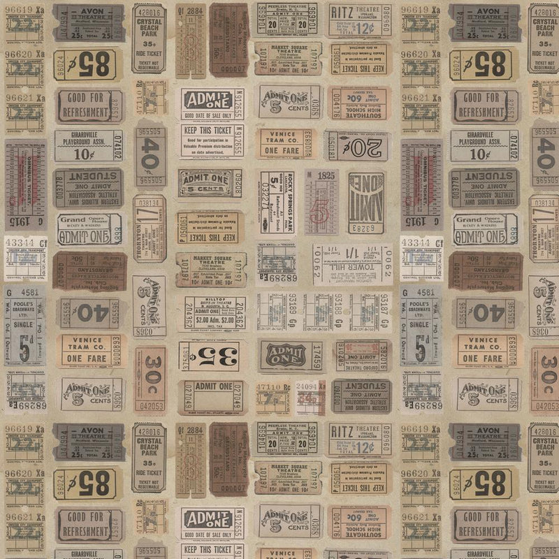 Tim Holtz Eclectic Elements Palette Quilt Fabric - Neutral Tickets (Tan/Brown) - PWTH252.NEUTRAL