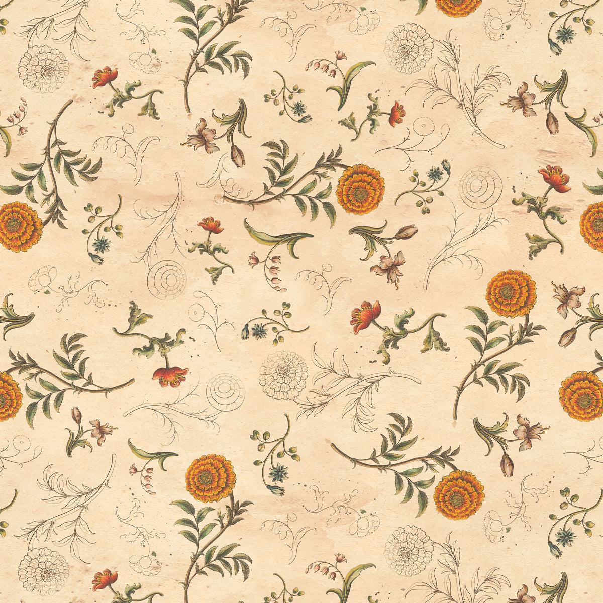 Tim Holtz Eclectic Elements Palette Quilt Fabric - Orange Sketchbook - PWTH234.ORANGE