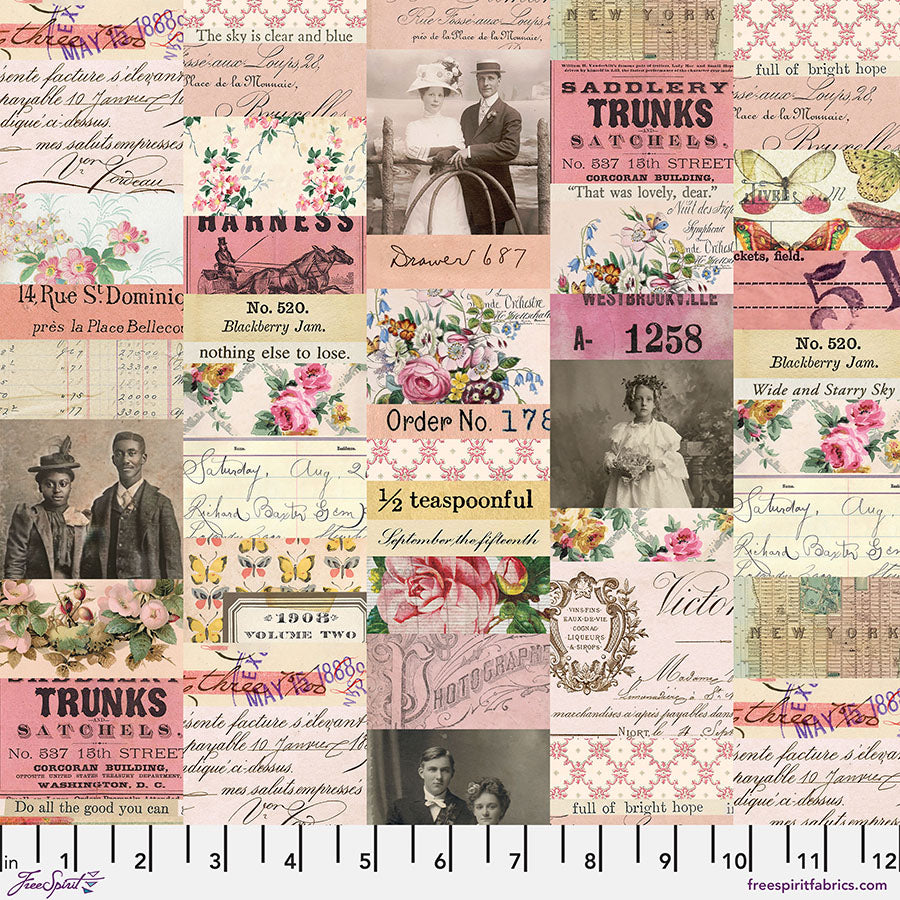 Tim Holtz Eclectic Elements Palette Quilt Fabric - Pink Collage - PWTH210.PINK
